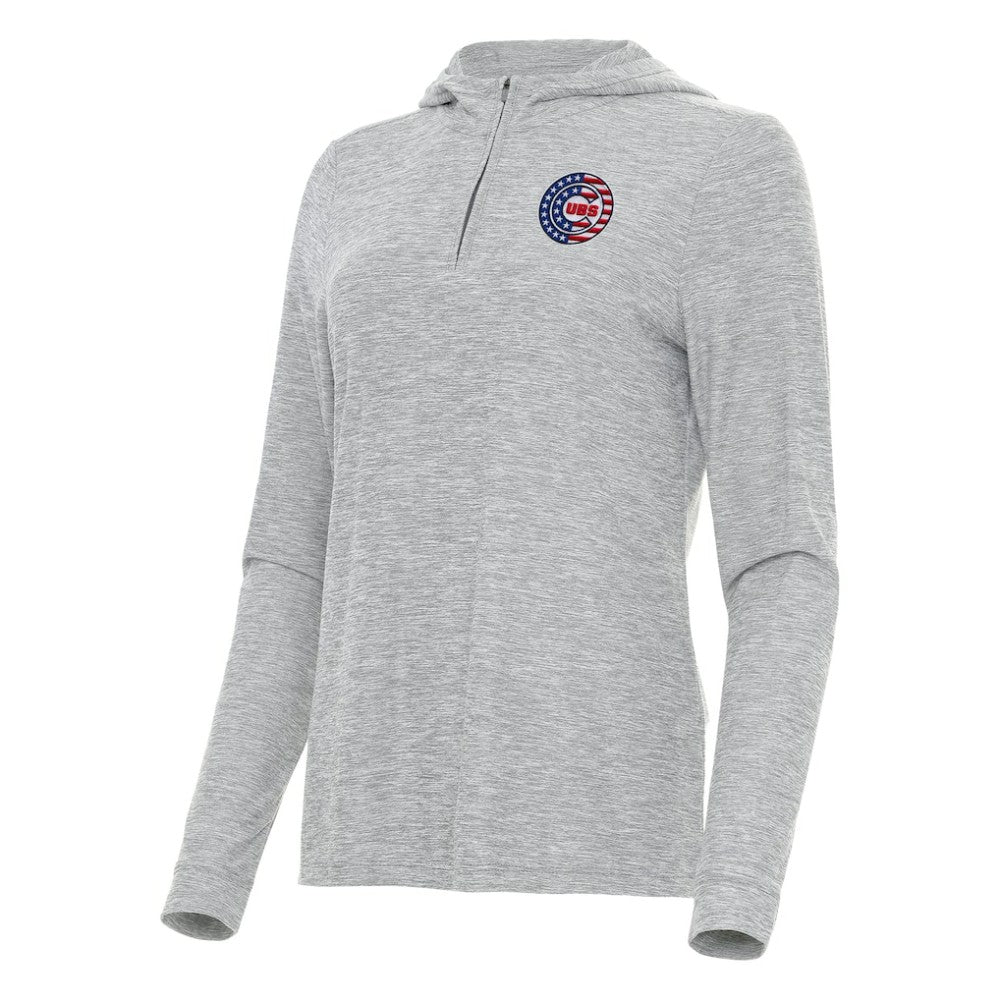 Chicago Cubs Antigua Women's Daybreak Quarter-Zip Hoodie - Heather Gray Hoodies
