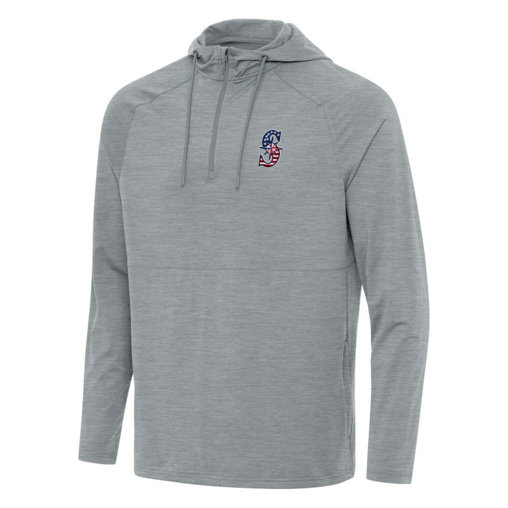 Seattle Mariners Antigua Spikes Stars and Stripes Team Logo Quarter-Zip Pullover Hoodie - Heather Gray Hoodies