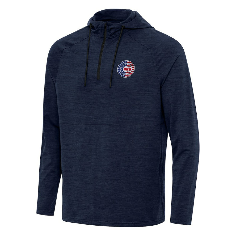 Chicago Cubs Antigua Spikes Stars and Stripes Team Logo Quarter-Zip Pullover Hoodie - Heather Navy Hoodies