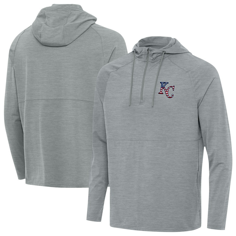 Kansas City Royals Antigua Spikes Stars and Stripes Team Logo Quarter-Zip Pullover Hoodie - Heather Gray Hoodies