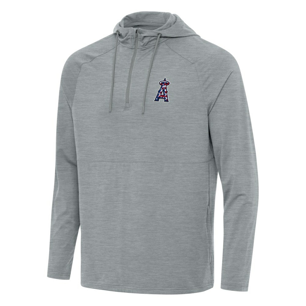 Los Angeles Angels Antigua Spikes Stars and Stripes Team Logo Quarter-Zip Pullover Hoodie - Heather Gray Hoodies