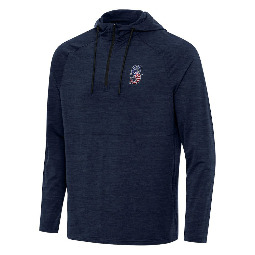 Seattle Mariners Antigua Spikes Stars and Stripes Team Logo Quarter-Zip Pullover Hoodie - Heather Navy Hoodies