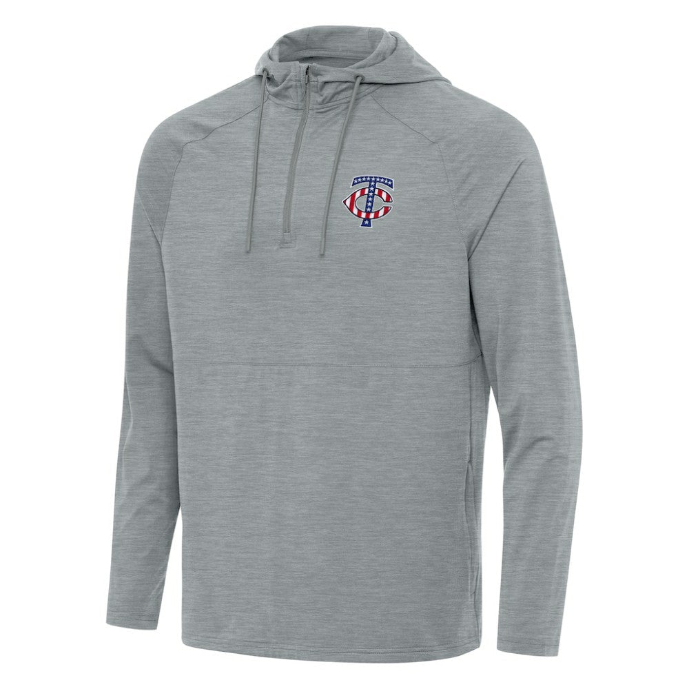 Minnesota Twins Antigua Spikes Stars and Stripes Team Logo Quarter-Zip Pullover Hoodie - Heather Gray Hoodies