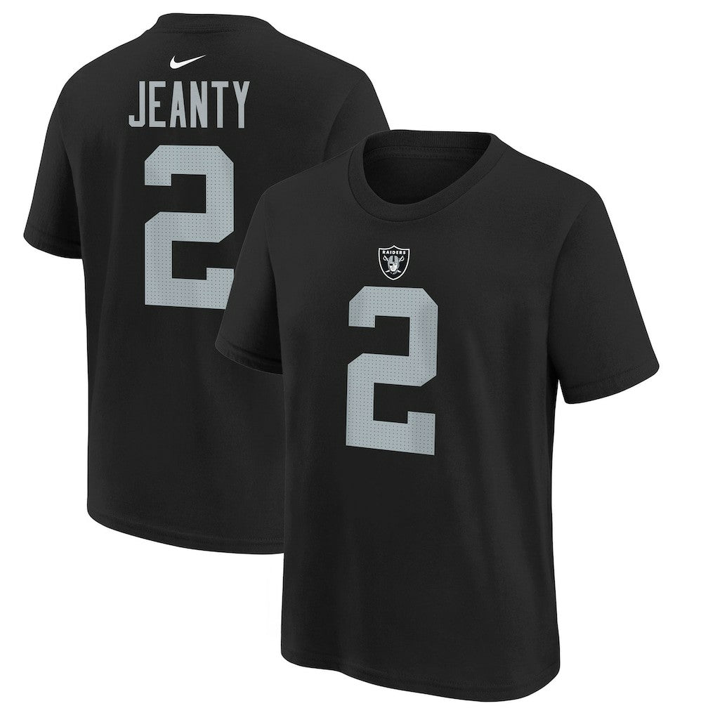 Ashton Jeanty Las Vegas Raiders Youth 2025 NFL Draft First Round Pick Name & Number T-Shirt Black