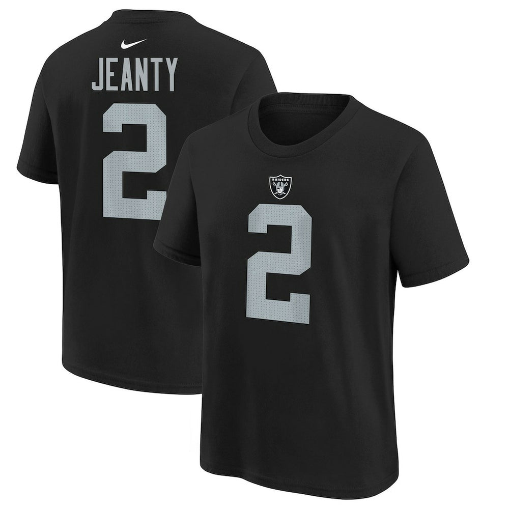 Ashton Jeanty Las Vegas Raiders Youth 2025 NFL Draft First Round Pick Name & Number T-Shirt Black