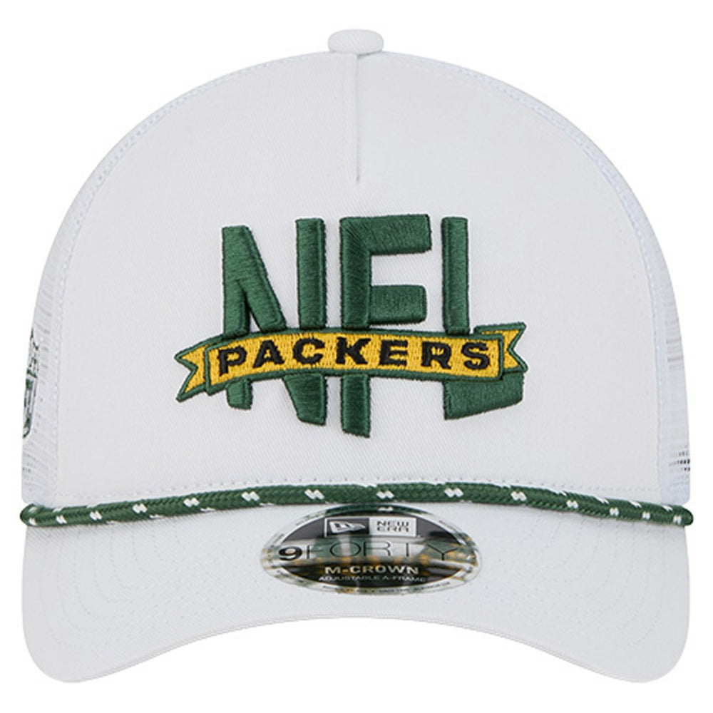 Green Bay Packers New Era NFL 9FORTY A-Frame M-Crown Adjustable Trucker Hat White