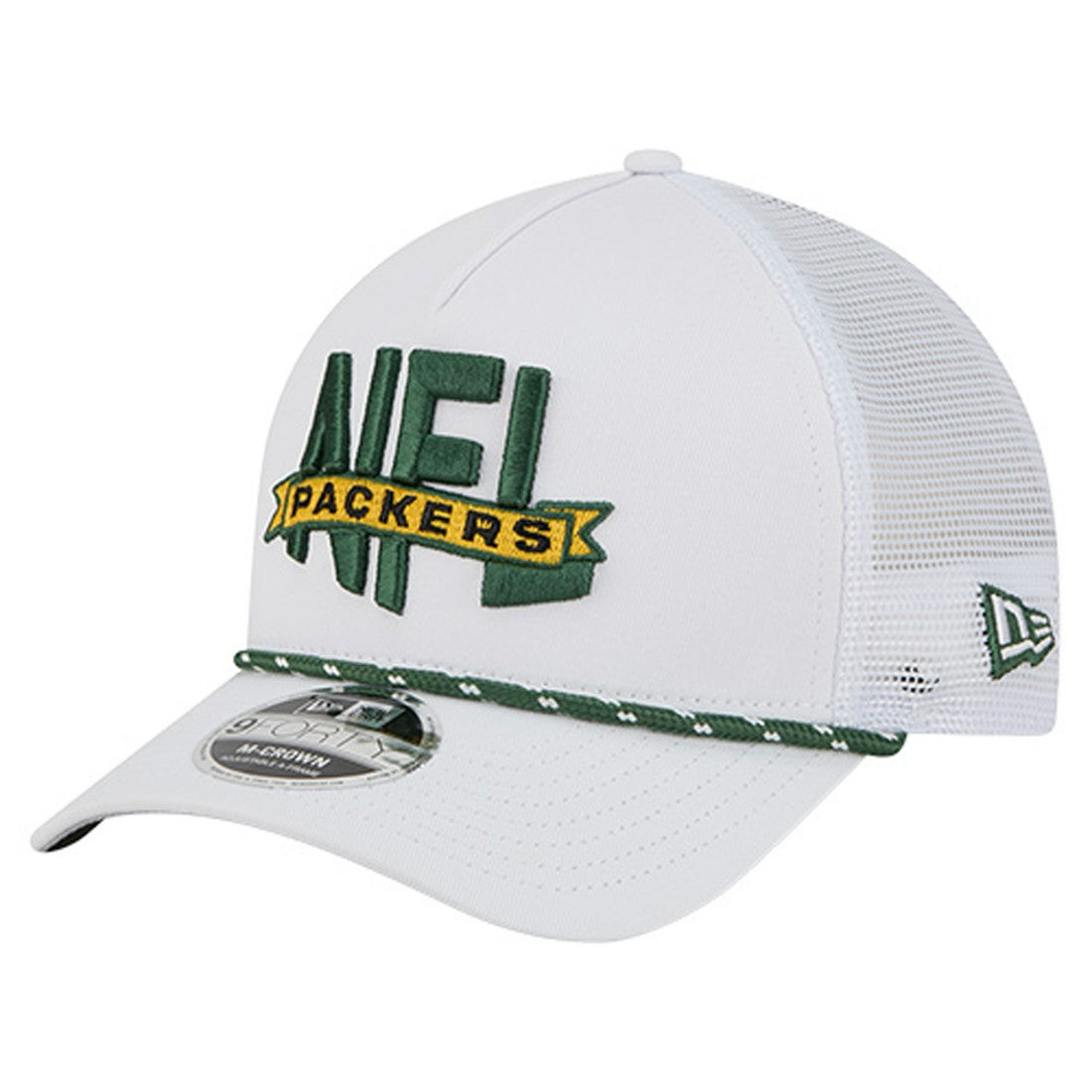 Green Bay Packers New Era NFL 9FORTY A-Frame M-Crown Adjustable Trucker Hat White