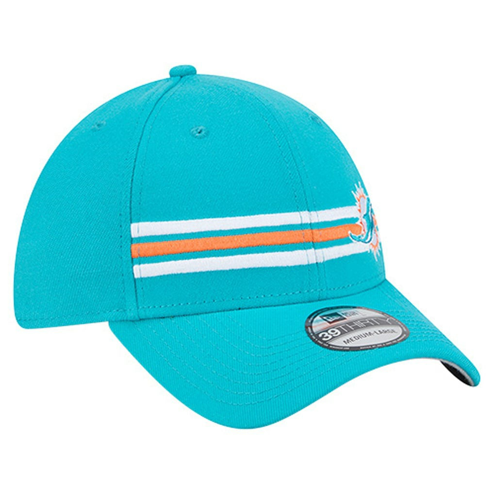 Miami Dolphins New Era Stripes 39THIRTY Flex Hat Aqua