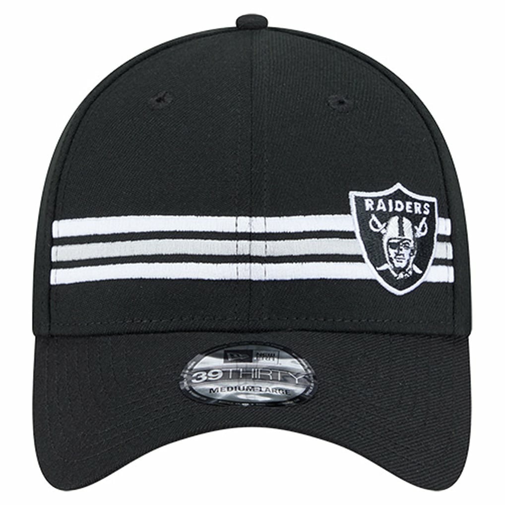 Las Vegas Raiders New Era Stripes 39THIRTY Flex Hat Black