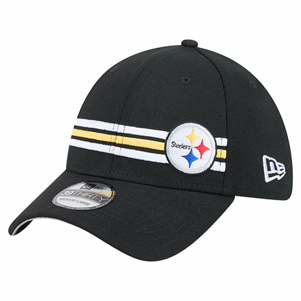 Pittsburgh Steelers New Era Stripes 39THIRTY Flex Hat Black