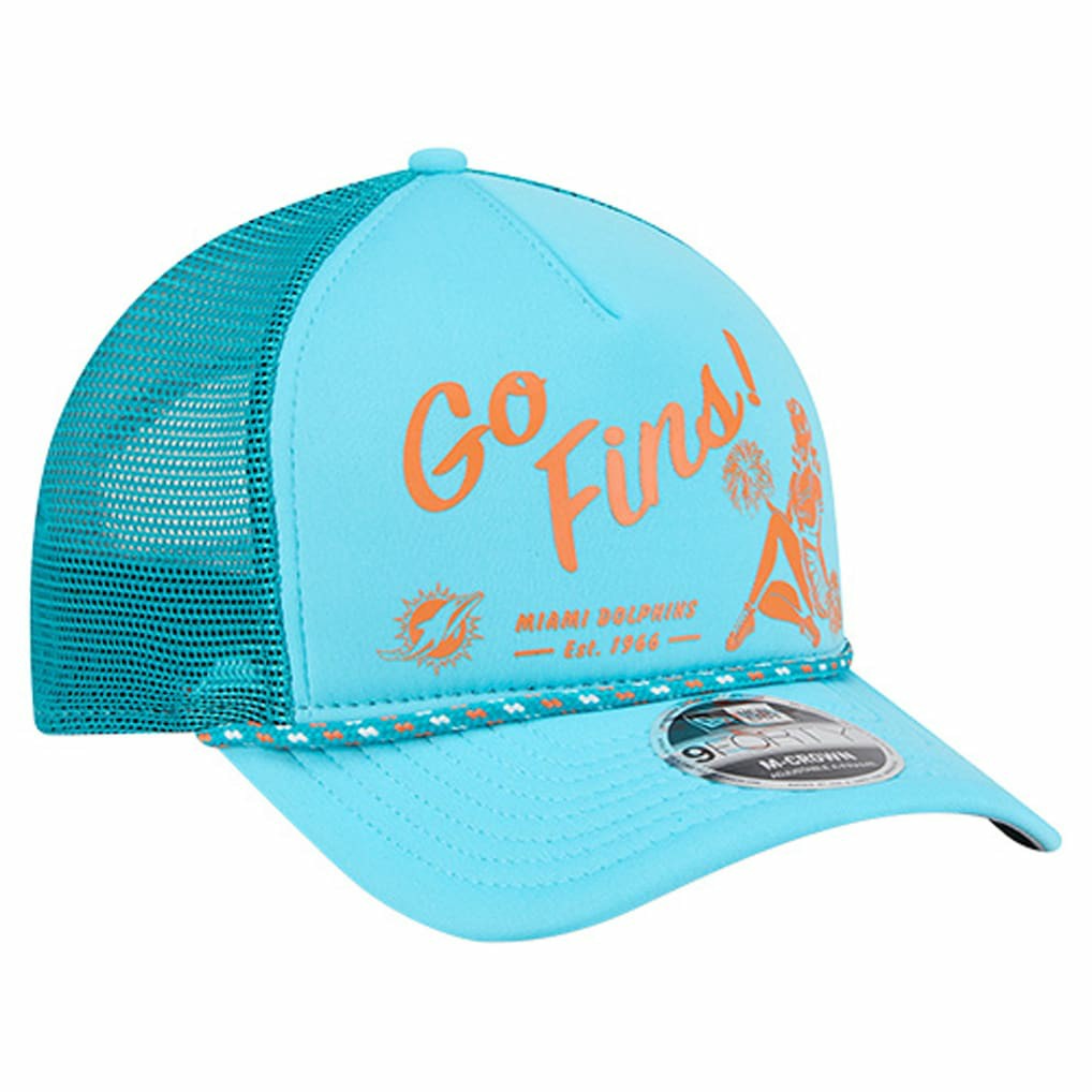 Miami Dolphins New Era Gas Station 9FORTY A-Frame M-Crown Adjustable Trucker Hat Aqua