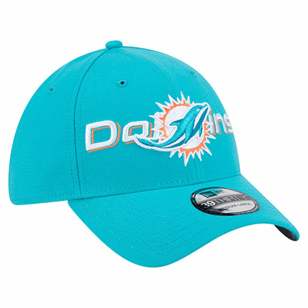 Miami Dolphins New Era Overlap Logo 39THIRTY Stretch Fit Hat Aqua