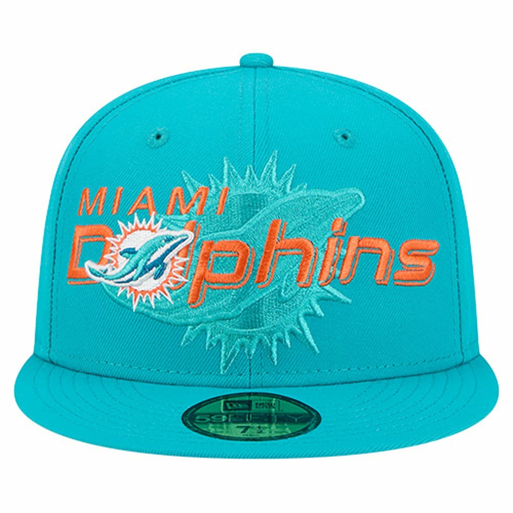 Miami Dolphins New Era Overlap Wordmark 59FIFTY Fitted Hat Aqua