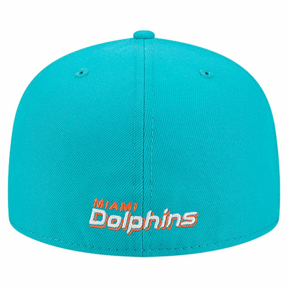 Miami Dolphins New Era Overlap Wordmark 59FIFTY Fitted Hat Aqua