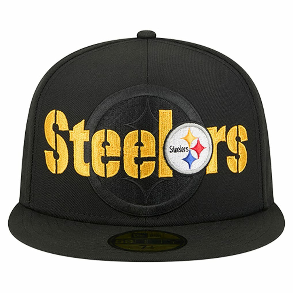 Pittsburgh Steelers New Era Overlap Wordmark 59FIFTY Fitted Hat Black