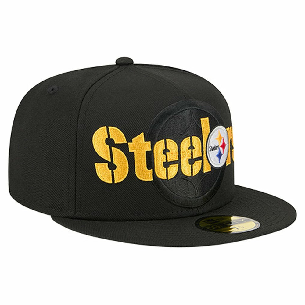 Pittsburgh Steelers New Era Overlap Wordmark 59FIFTY Fitted Hat Black