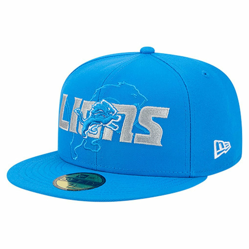 Detroit Lions New Era Overlap Wordmark 59FIFTY Fitted Hat Blue