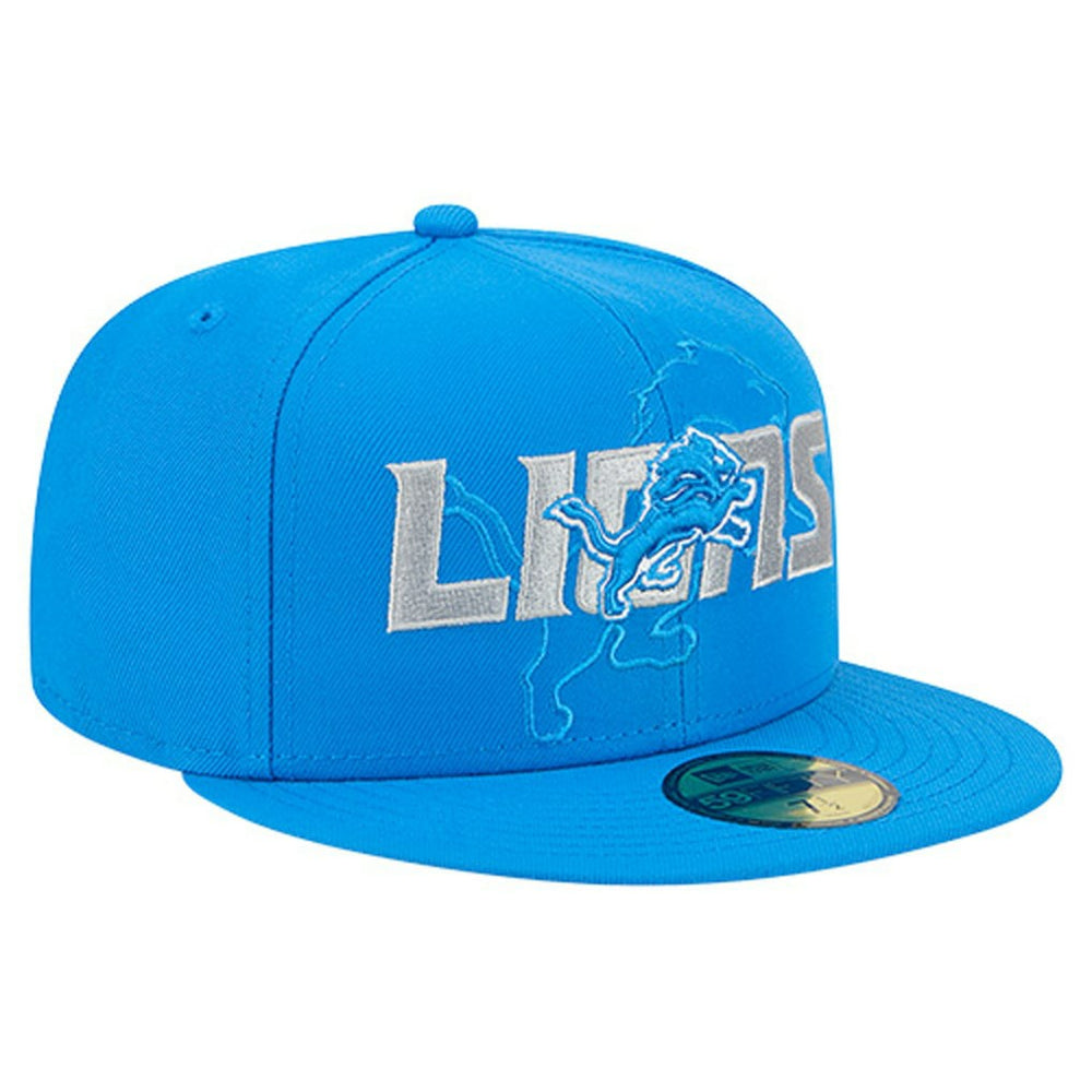 Detroit Lions New Era Overlap Wordmark 59FIFTY Fitted Hat Blue