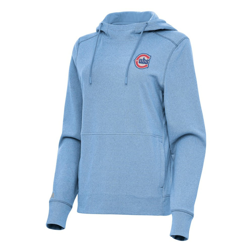 Chicago Cubs Antigua Women's Alternate Logo Justice Pullover Hoodie - Heather Powder Blue Hoodies