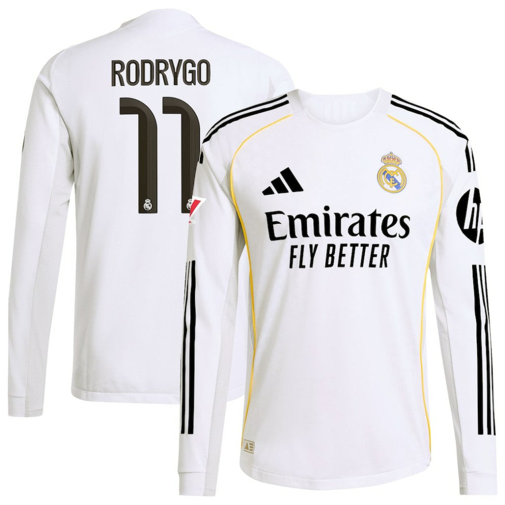Rodrygo Real Madrid 2025/26 Home Long Sleeve Jersey White sale