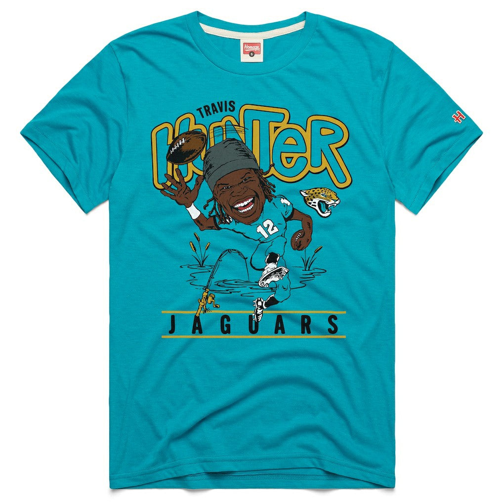Travis Hunter Jacksonville Jaguars Homage Unisex Caricature Player Graphic Tri-Blend T-Shirt Teal