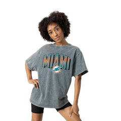 Miami Dolphins Gameday Couture Women's Peak Performance Oversized Snow Wash T-Shirt Gray
