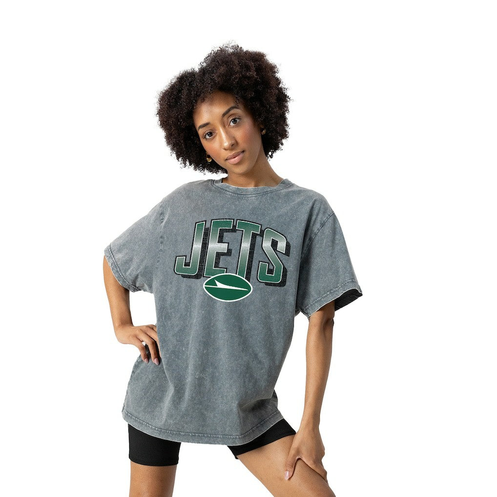 New York Jets Gameday Couture Women's Peak Performance Oversized Snow Wash T-Shirt Gray