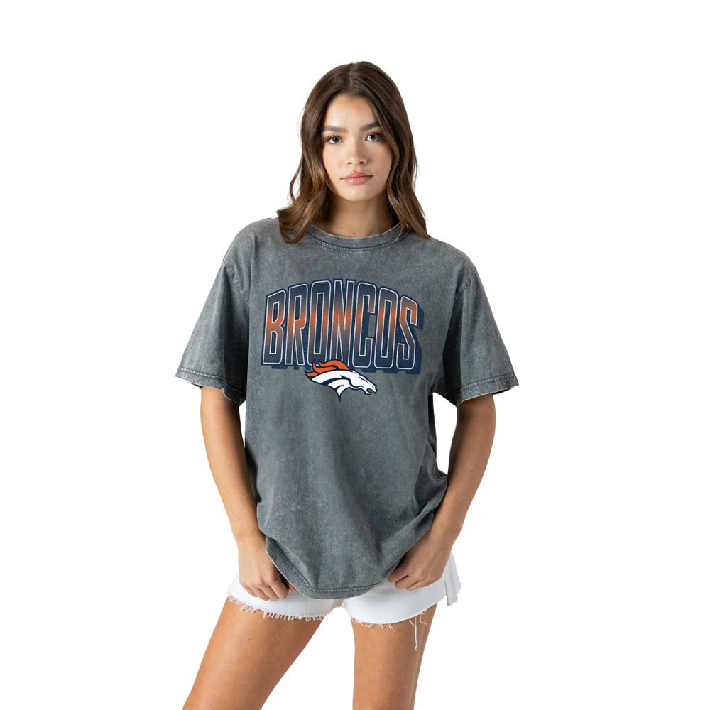Denver Broncos Gameday Couture Women's Peak Performance Oversized Snow Wash T-Shirt Gray