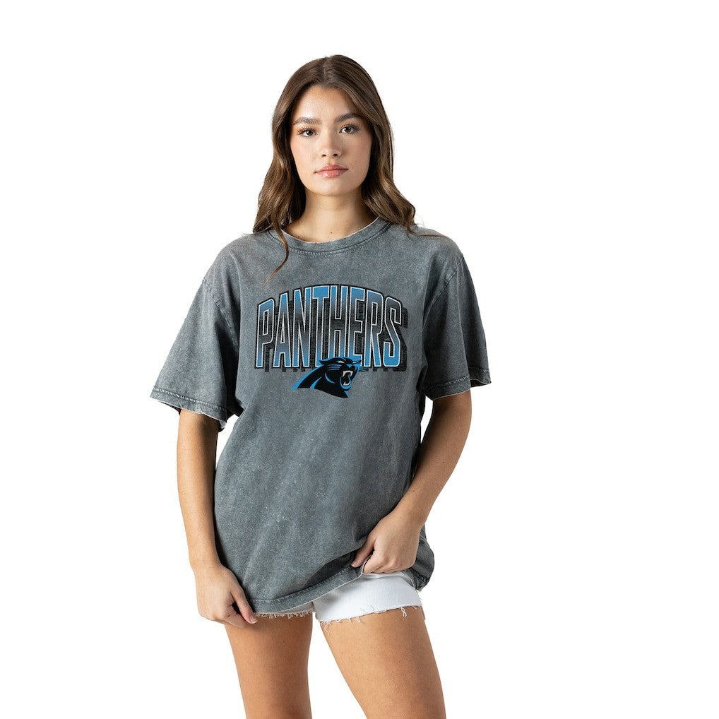 Carolina Panthers Gameday Couture Women's Peak Performance Oversized Snow Wash T-Shirt Gray