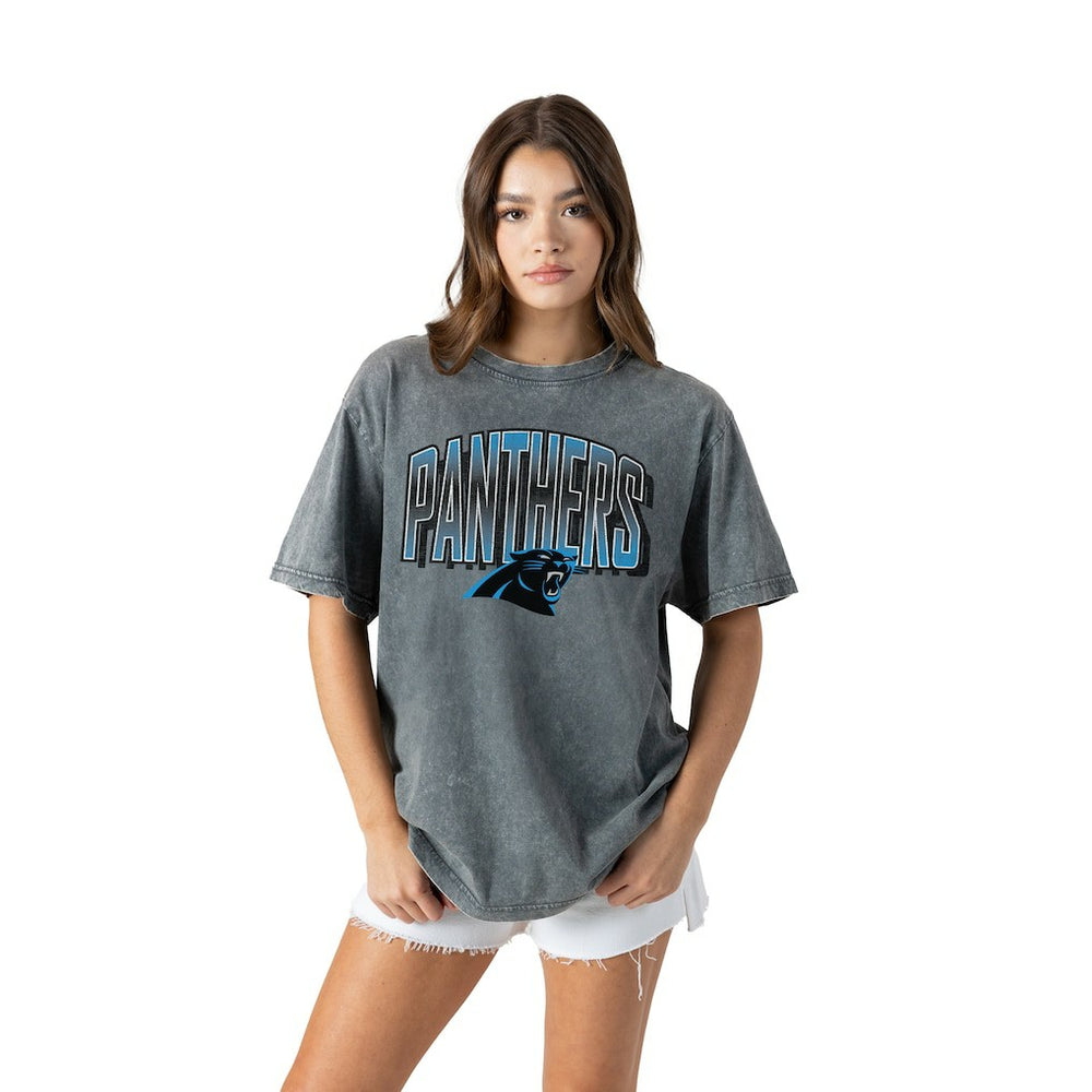 Carolina Panthers Gameday Couture Women's Peak Performance Oversized Snow Wash T-Shirt Gray