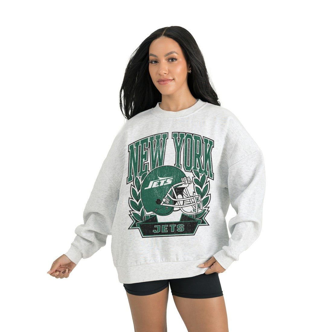 New York Jets Gameday Couture Women's Heritage Premium Fleece Pullover Sweatshirt Gray