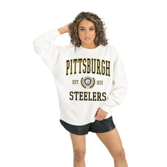 Pittsburgh Steelers Gameday Couture Women's Timeless Triumph Premium Fleece Pullover Sweatshirt White