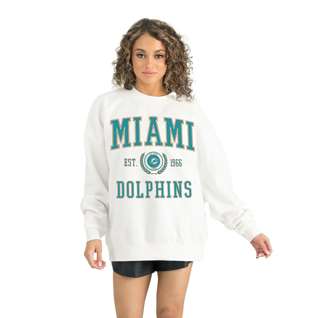 Miami Dolphins Gameday Couture Women's Timeless Triumph Premium Fleece Pullover Sweatshirt White