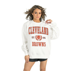 Cleveland Browns Gameday Couture Women's Timeless Triumph Premium Fleece Pullover Sweatshirt White