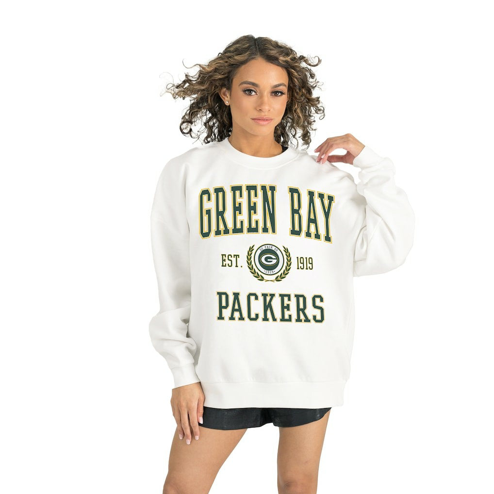Green Bay Packers Gameday Couture Women's Timeless Triumph Premium Fleece Pullover Sweatshirt White