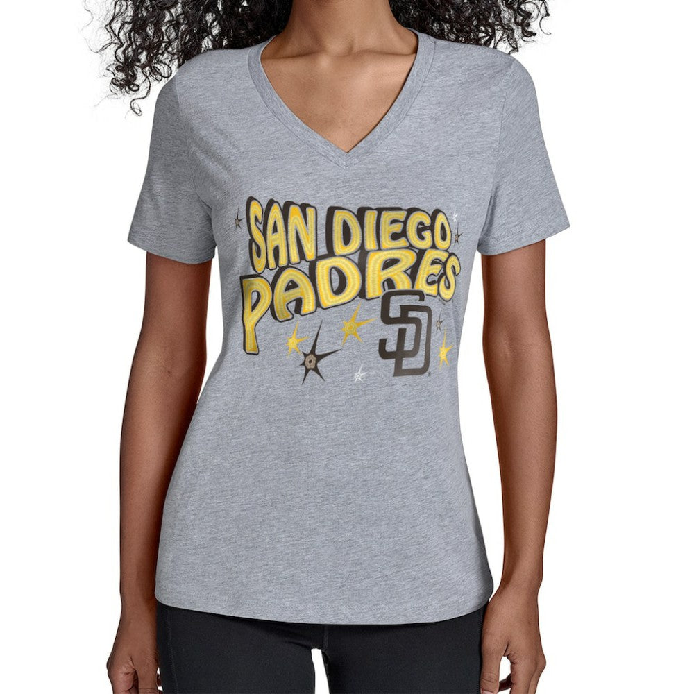 San Diego Padres Starter Women's Fireworks V-Neck T-Shirt - Gray T-shirts
