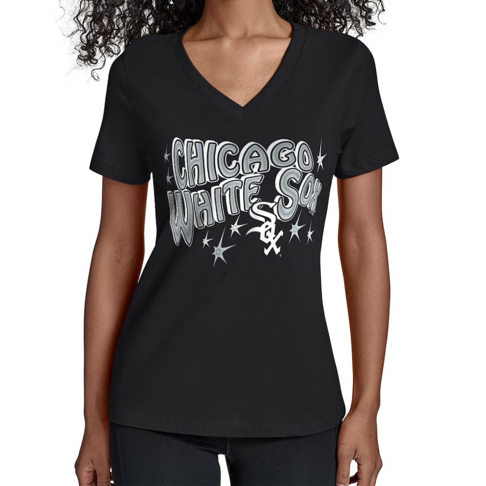 Chicago White Sox Starter Women's Fireworks V-Neck T-Shirt - Black T-shirts