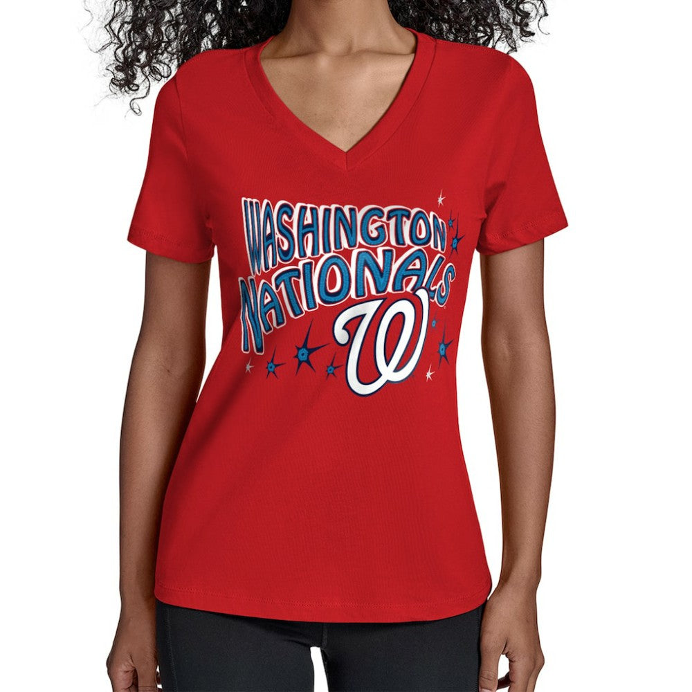 Washington Nationals Starter Women's Fireworks V-Neck T-Shirt - Red T-shirts