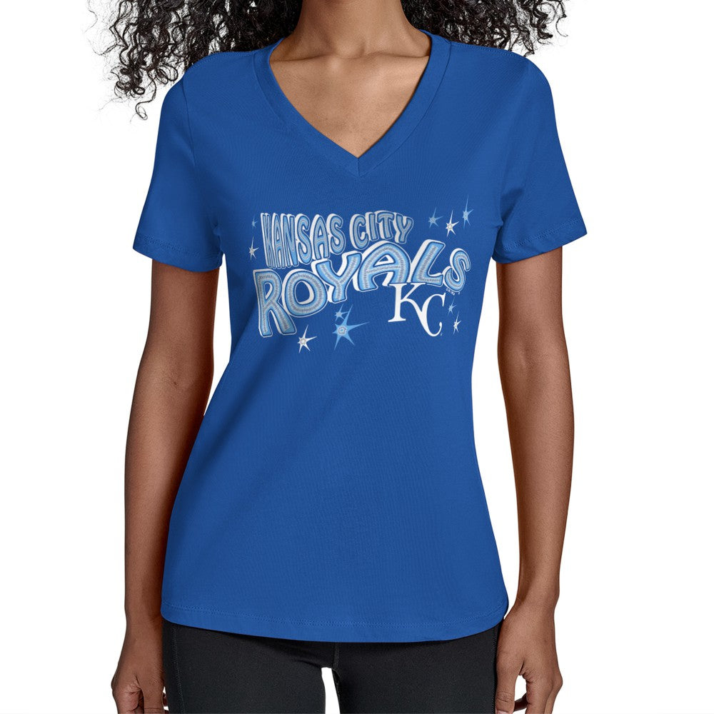 Kansas City Royals Starter Women's Fireworks Team Name V-Neck T-Shirt - Royal T-shirts
