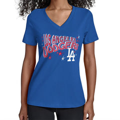 Los Angeles Dodgers Starter Women's Fireworks Team Name V-Neck T-Shirt - Royal T-shirts