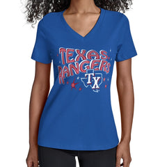 Texas Rangers Starter Women's Fireworks Team Name V-Neck T-Shirt - Royal T-shirts