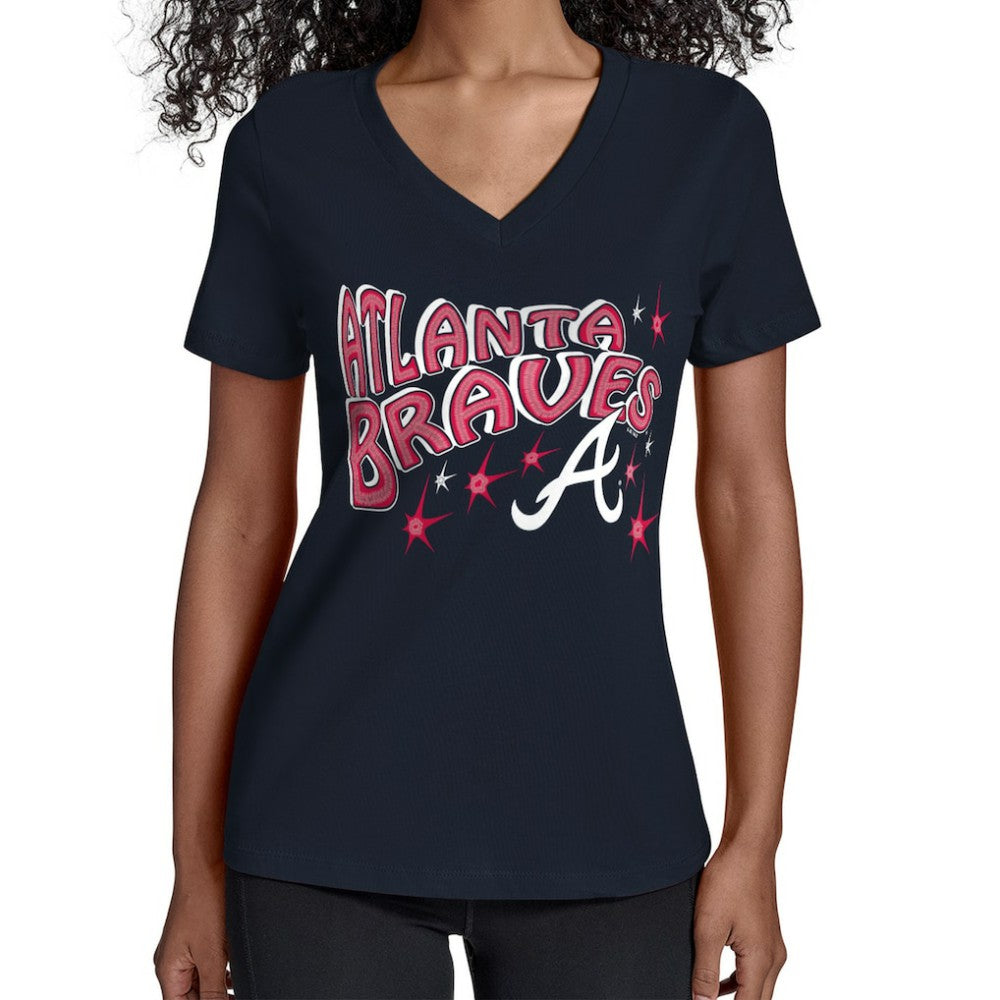 Atlanta Braves Starter Women's Fireworks V-Neck T-Shirt - Navy T-shirts