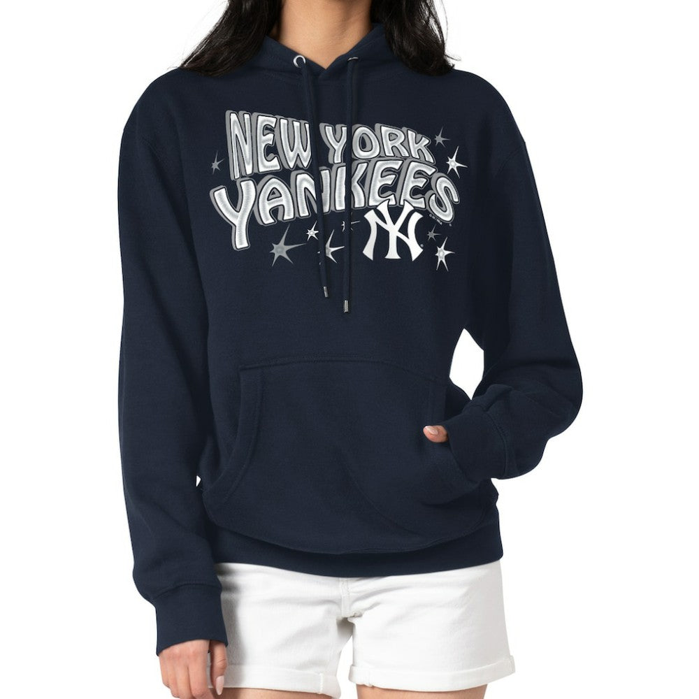 New York Yankees Starter Women's Fireworks Fleece Tri-Blend Pullover Hoodie - Navy Hoodies