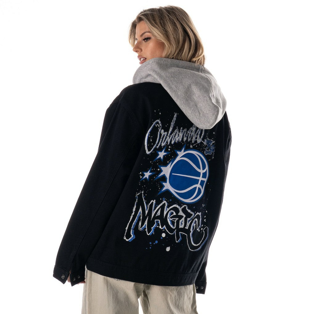 Orlando Magic The Wild Collective Unisex Full-Button Denim Hooded Jacket Black