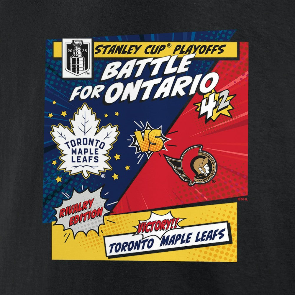 NHL Toronto Maple Leafs vs. Ottawa Senators 2025 Stanley Cup Playoffs Rivalry Comic Pop T-Shirt - Black