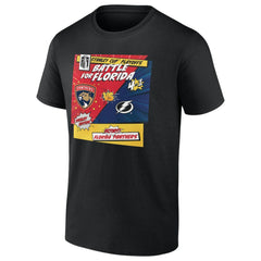 NHL Florida Panthers vs. Tampa Bay Lightning 2025 Stanley Cup Playoffs Rivalry Comic Pop T-Shirt - Black