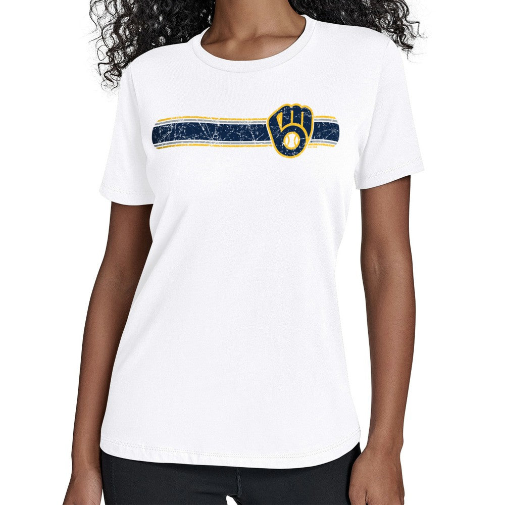 Milwaukee Brewers Starter Women's Team Stripe T-Shirt - White T-shirts