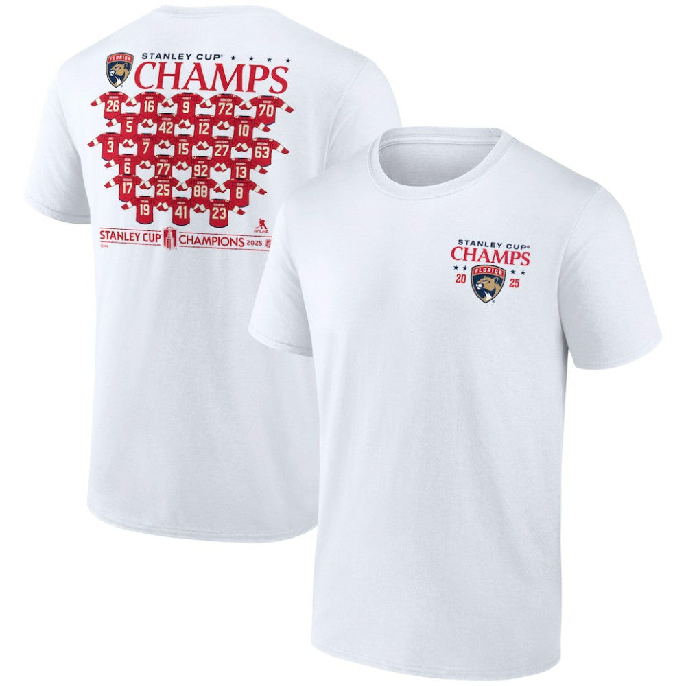 NHL Florida Panthers Fanatics 2025 Stanley Cup Champions Jersey Roster T-Shirt - White