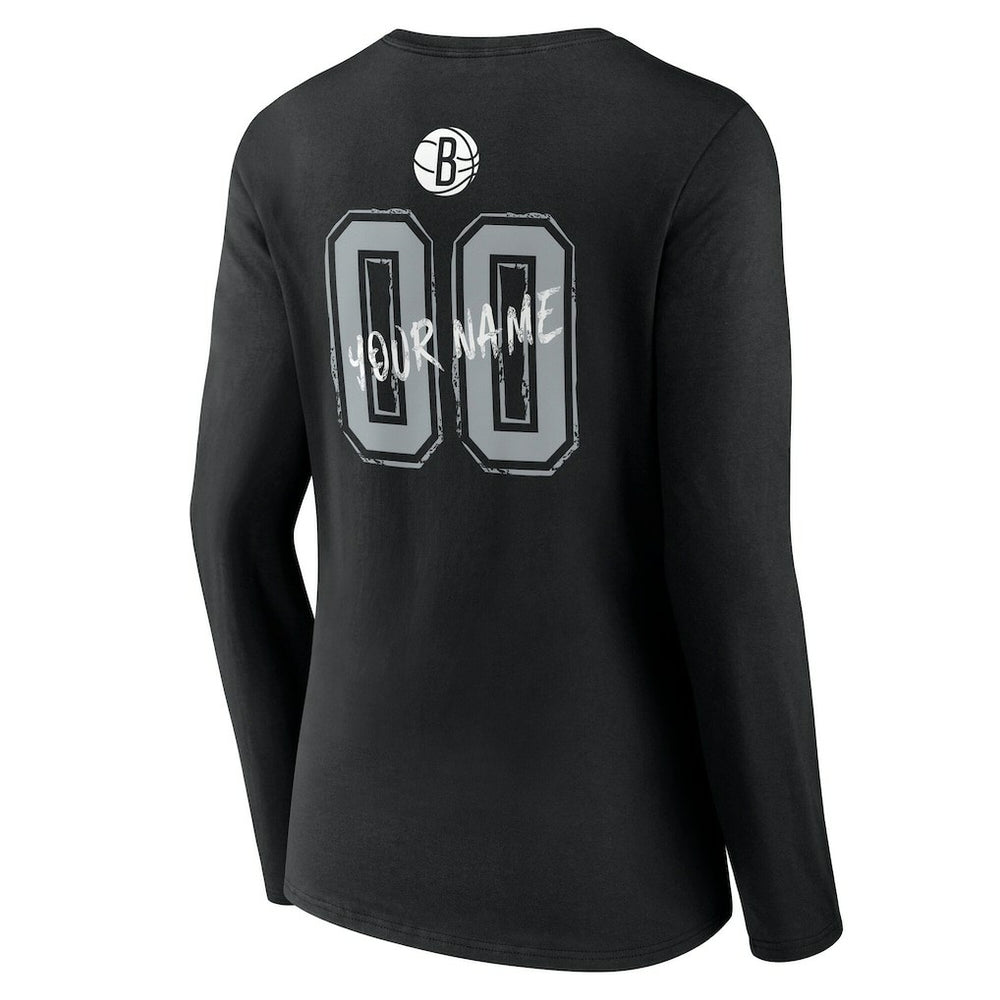 Brooklyn Nets Women's Hustle Custom Long Sleeve V-Neck T-Shirt Black