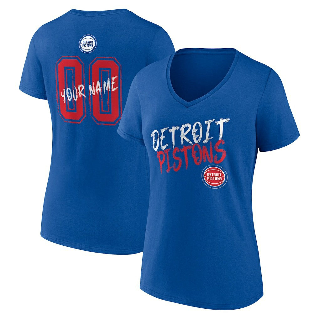 Detroit Pistons Women's Hustle Custom V-Neck T-Shirt Blue
